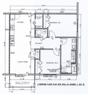 2 Bedroom Dimensions - Linear Kitchen