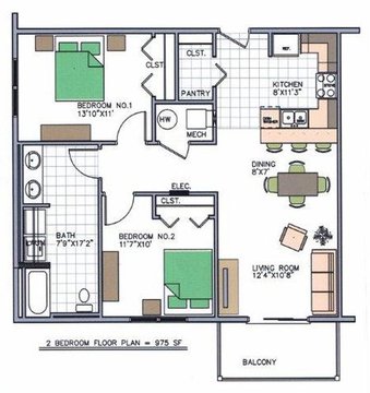 2 bedroom floor layout