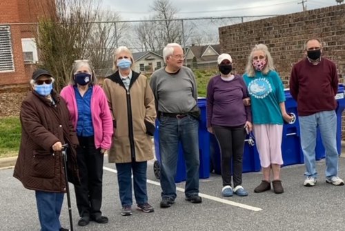 Residents gather outside during fire drill