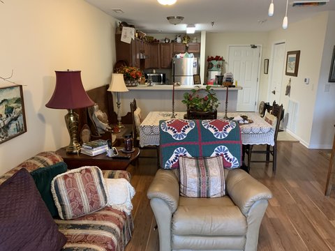 View from living room into kitchen